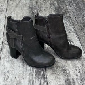 Gray bootie heels suede detail